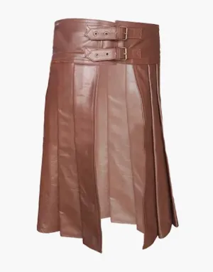 PLEATED LEATHER KILT IN BROWN