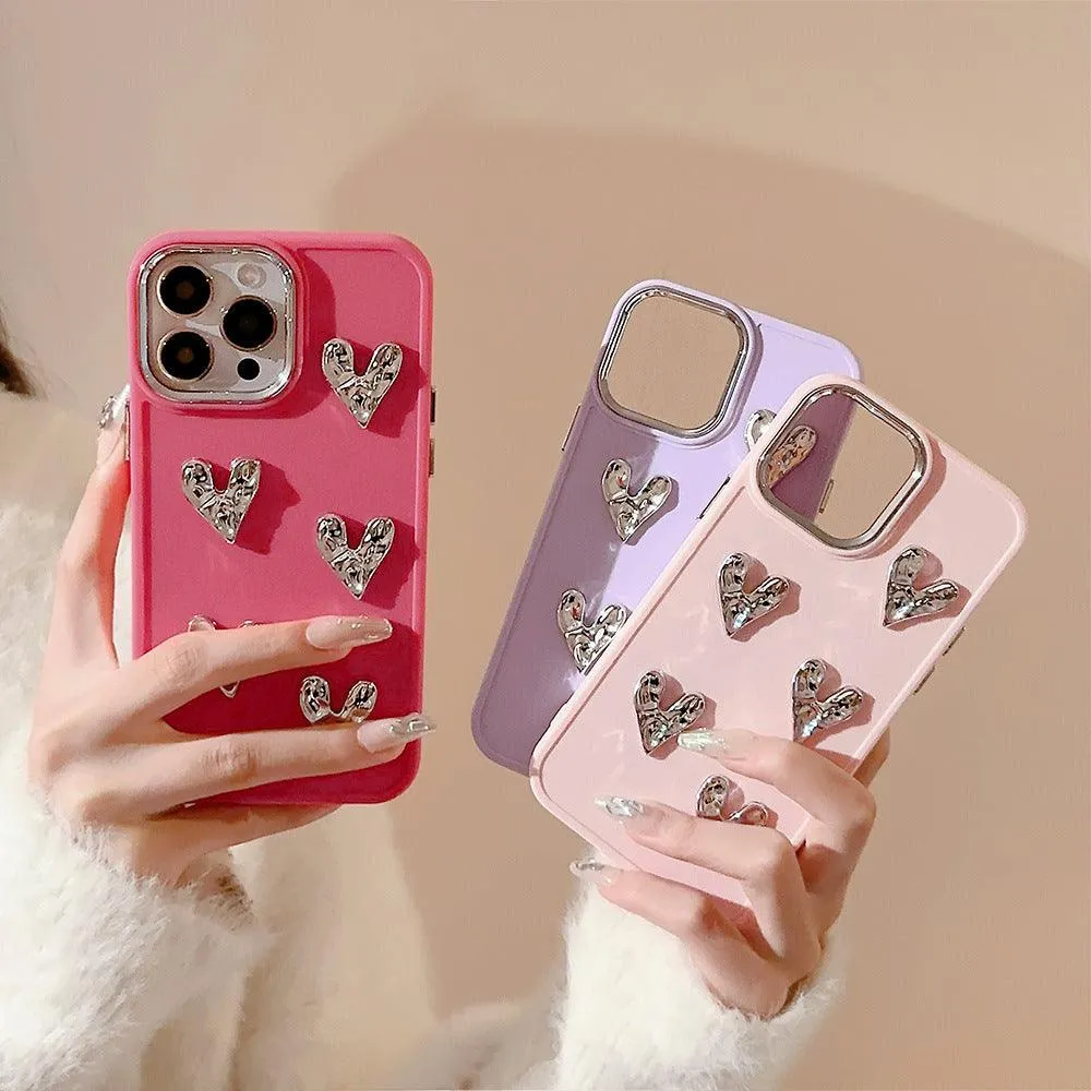 Pleated Metallic Electroplating Heart Mobile Phone Shell For iPhone 14, 15