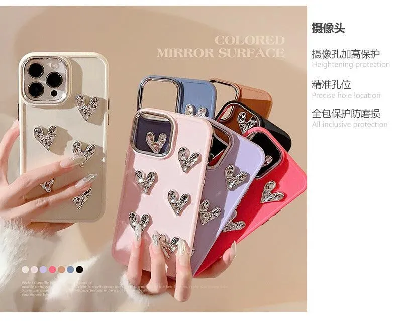 Pleated Metallic Electroplating Heart Mobile Phone Shell For iPhone 14, 15