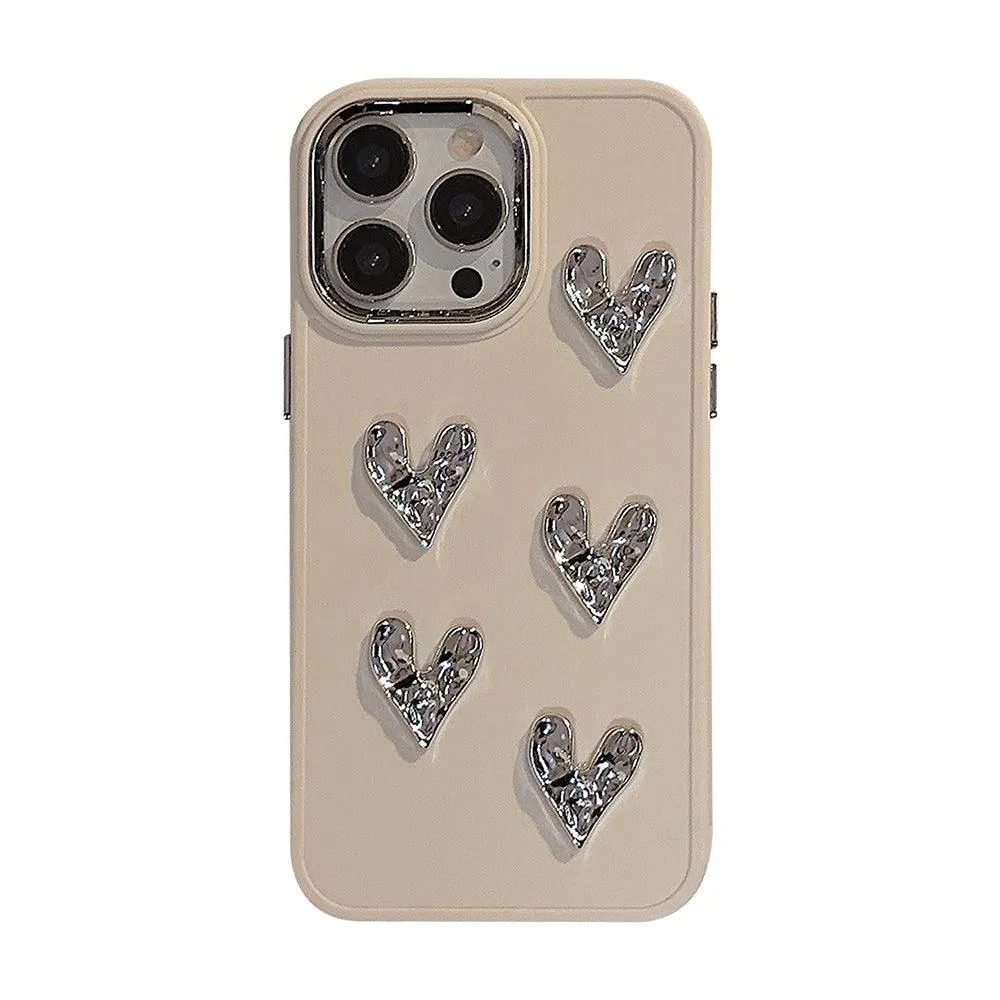 Pleated Metallic Electroplating Heart Mobile Phone Shell For iPhone 14, 15