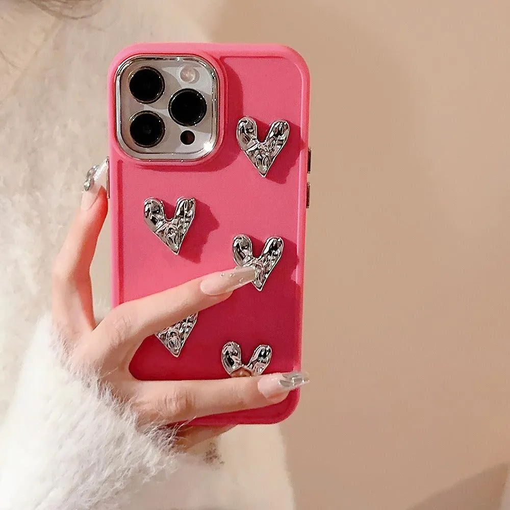 Pleated Metallic Electroplating Heart Mobile Phone Shell For iPhone 14, 15