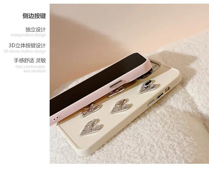 Pleated Metallic Electroplating Heart Mobile Phone Shell For iPhone 14, 15