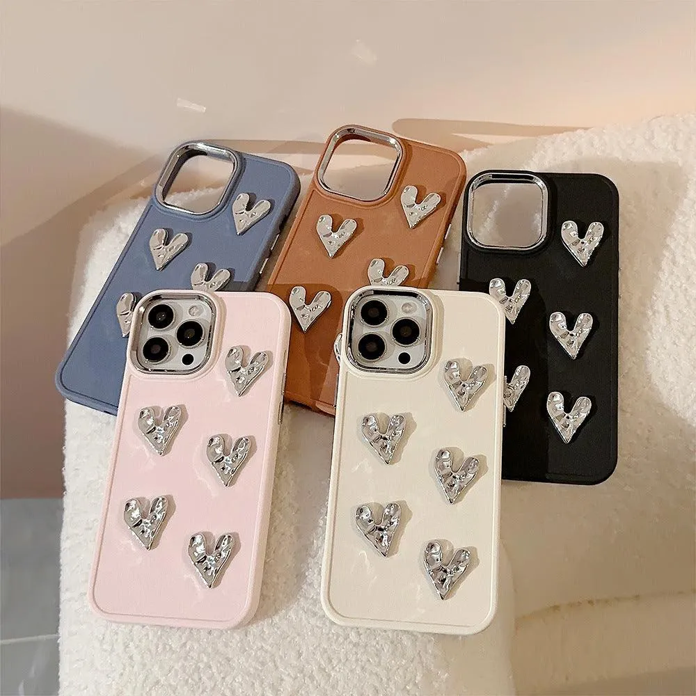 Pleated Metallic Electroplating Heart Mobile Phone Shell For iPhone 14, 15