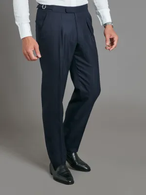 Pleated Suit Pants - Navy Herringbone