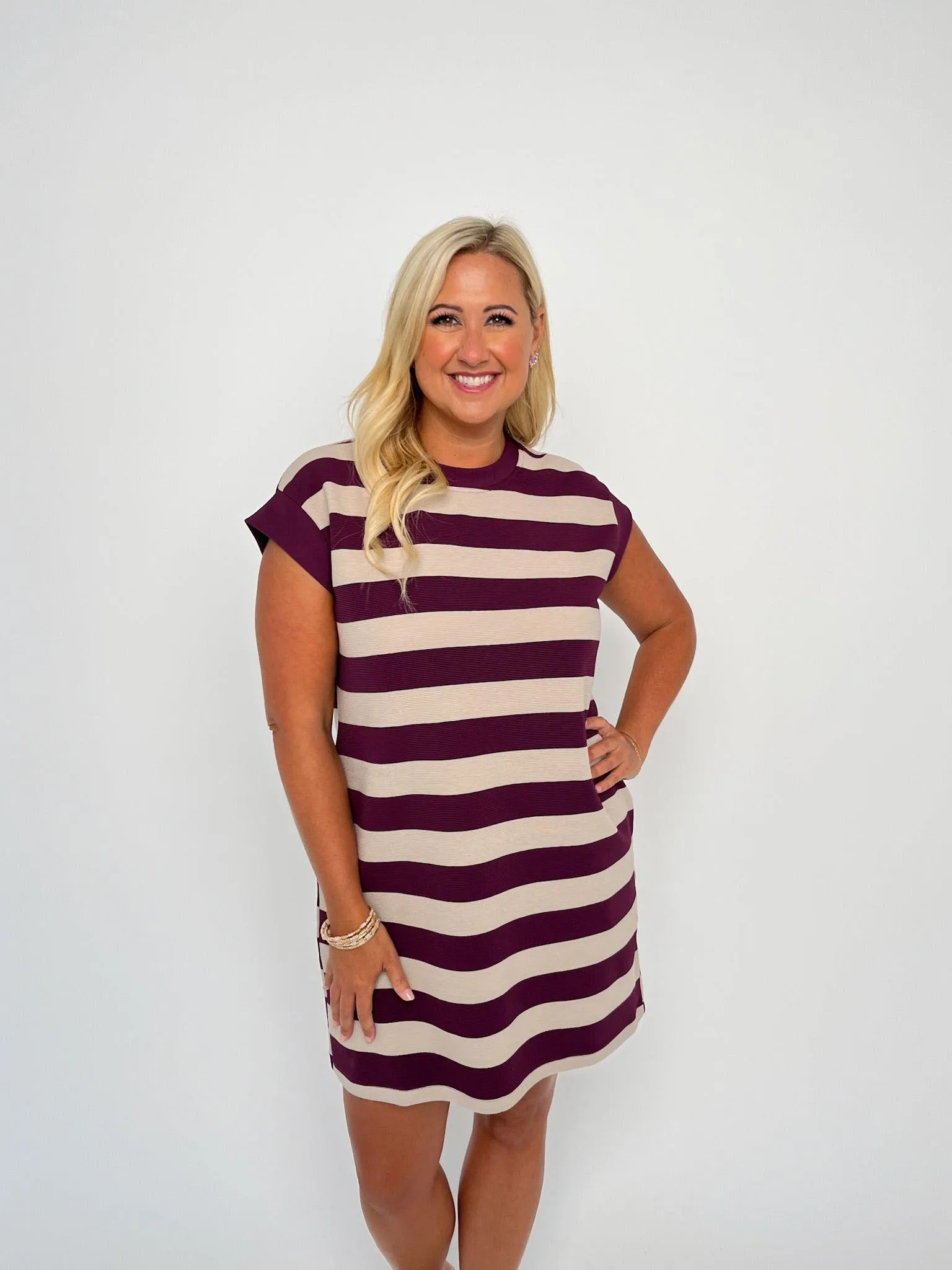 Plum & Oatmeal Striped Knit Dress