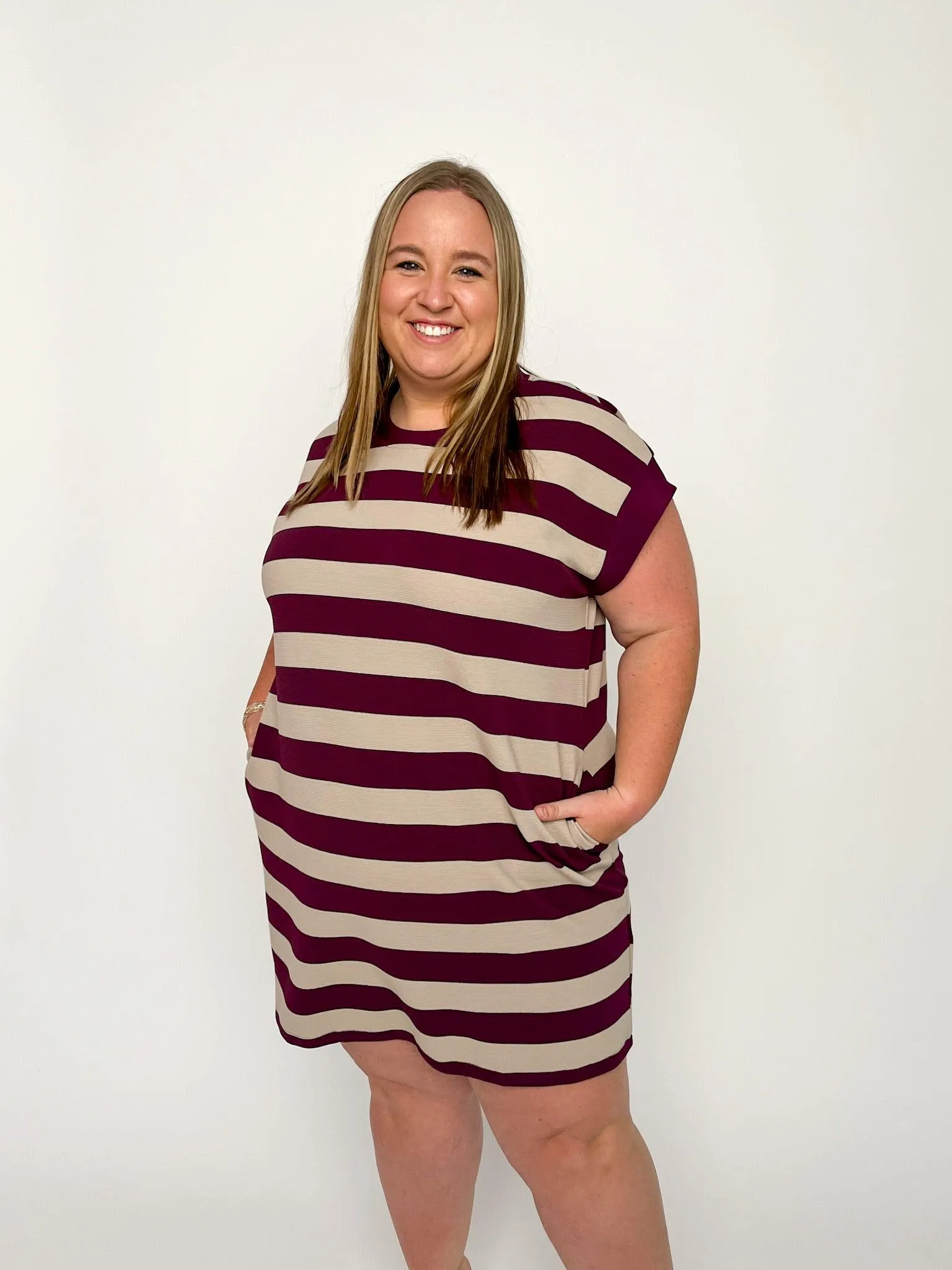 Plum & Oatmeal Striped Knit Dress