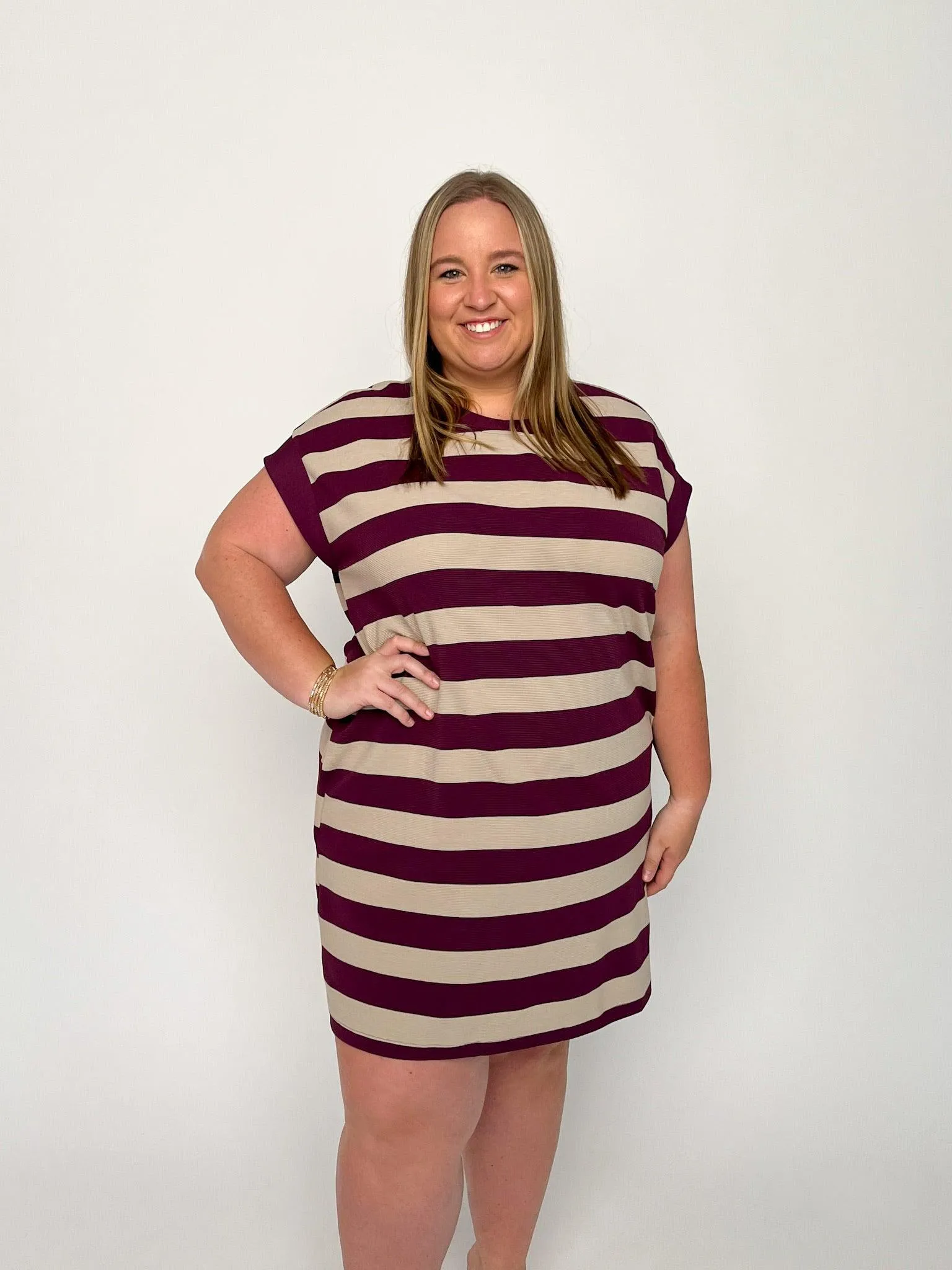 Plum & Oatmeal Striped Knit Dress