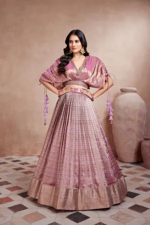 Plum Embellished Metallic Silk Lehenga Set