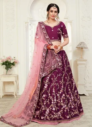 Plum Floral Embroidered Designer Lehenga Choli