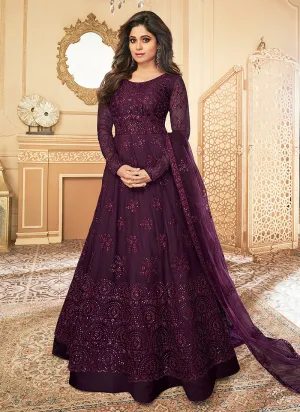 Plum Purple Sequence Embroidered Anarkali Suit