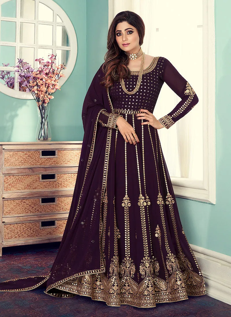 Plum Sequence Embellished Bollywood Anarkali Suit