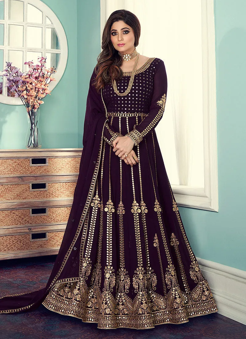 Plum Sequence Embellished Bollywood Anarkali Suit