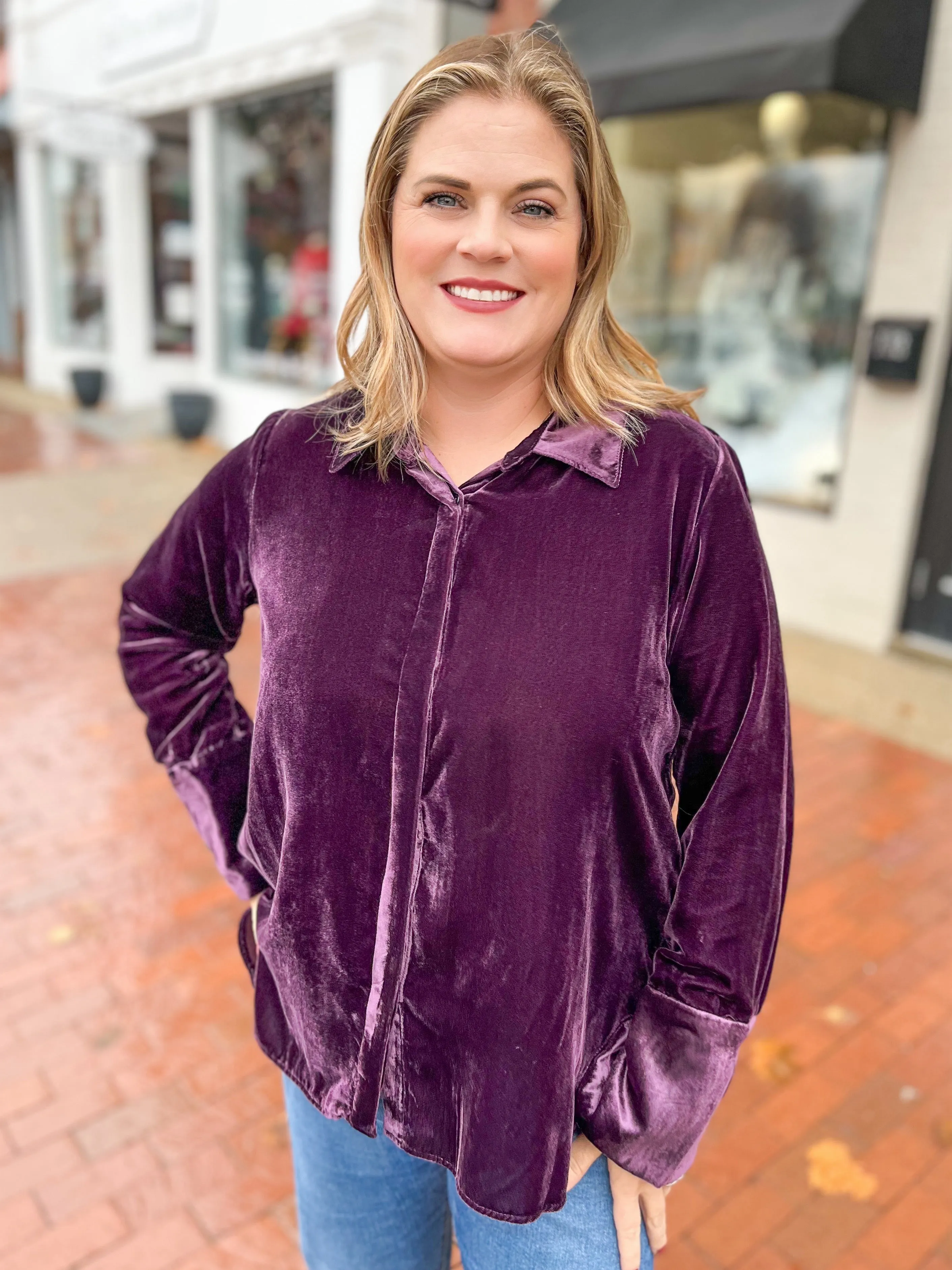 Plum Velvet French Cuff Button Down