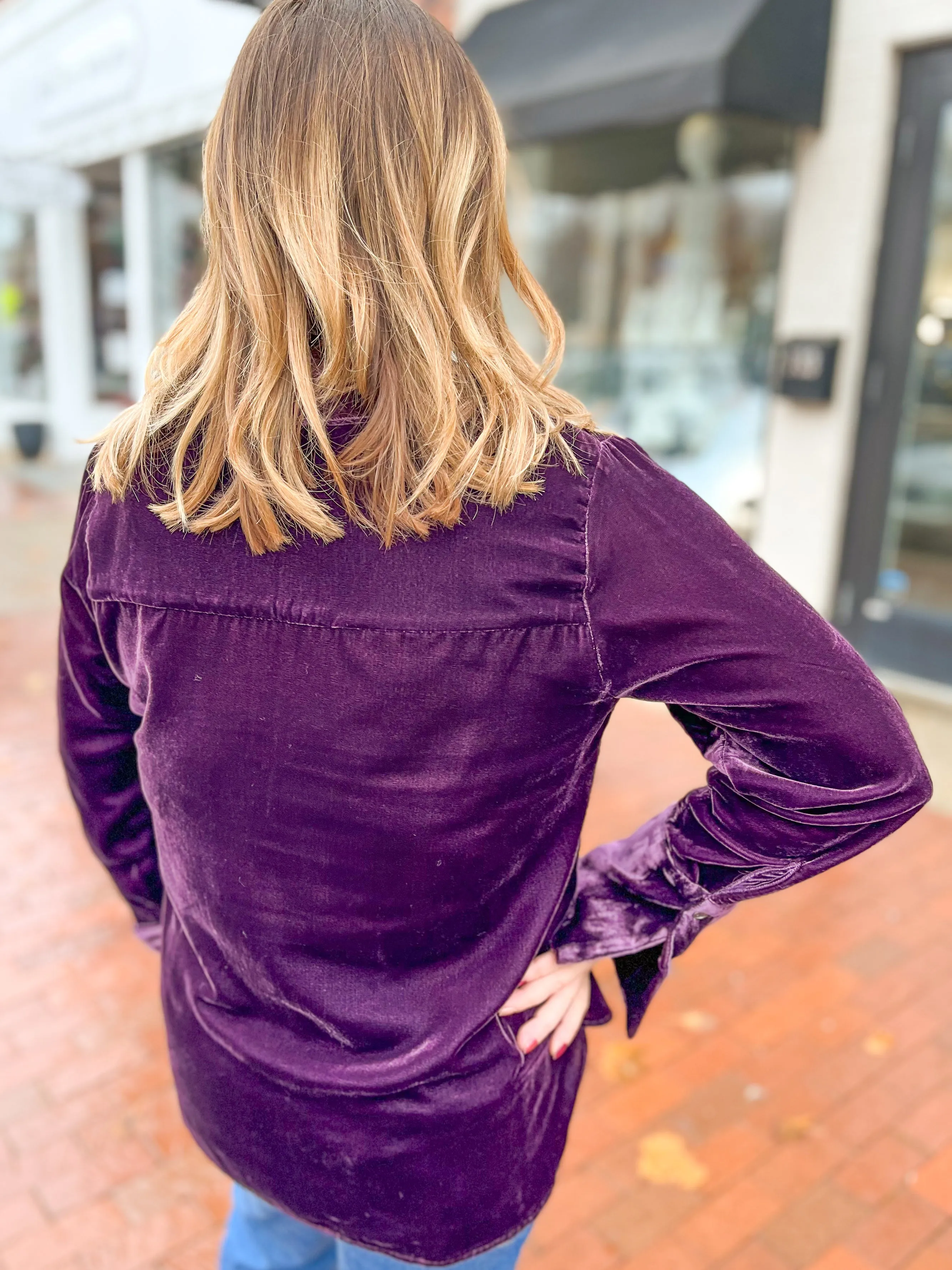 Plum Velvet French Cuff Button Down