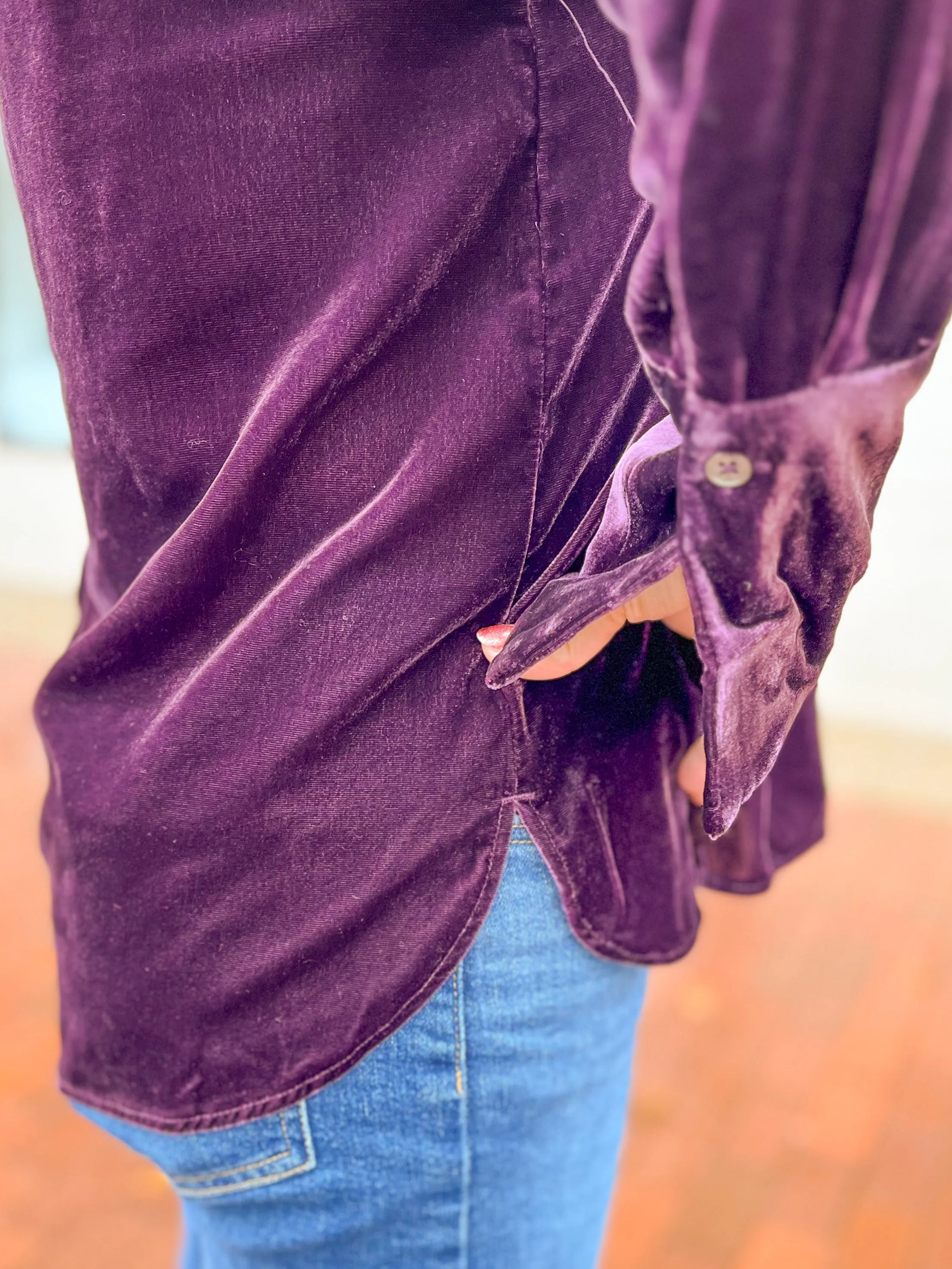 Plum Velvet French Cuff Button Down