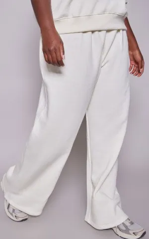 Plus Cream Badge Detail Mid Rise Wide Leg Joggers