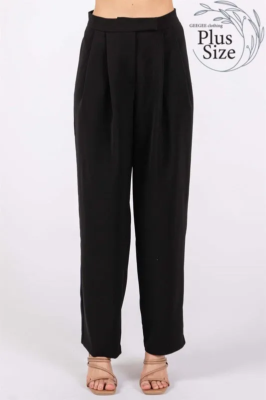 Plus High-Waisted Pleated Slacks