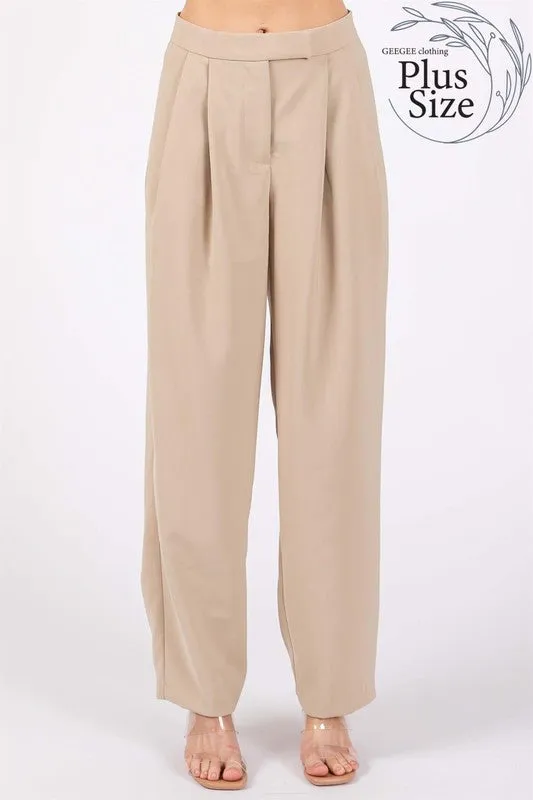 Plus High-Waisted Pleated Slacks