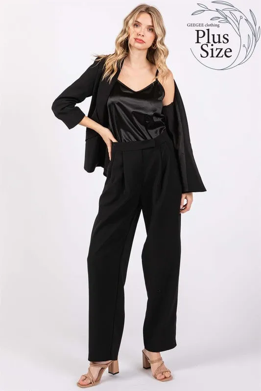 Plus High-Waisted Pleated Slacks