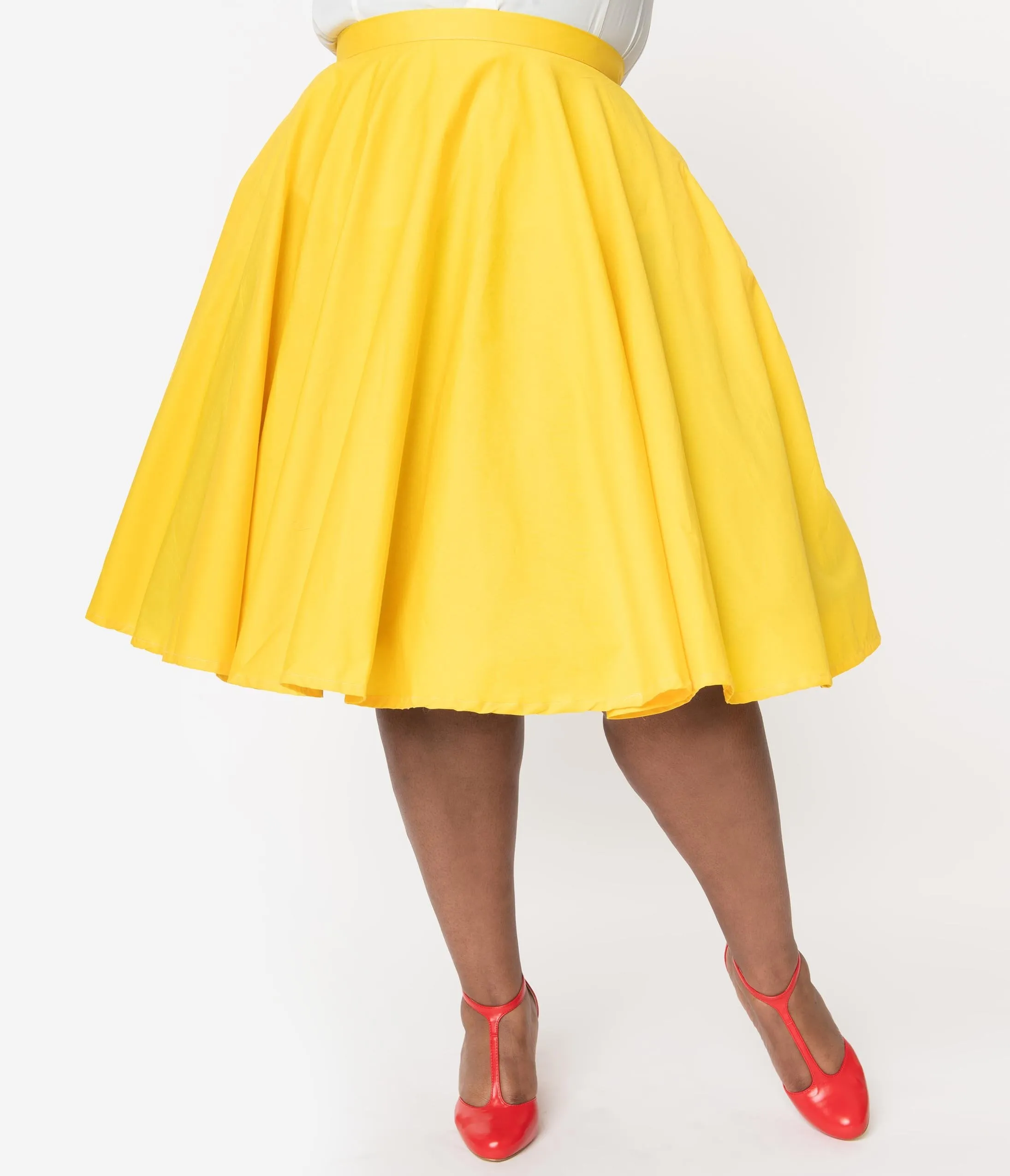 Plus Size 1950s Style Solid Yellow Swing Skirt