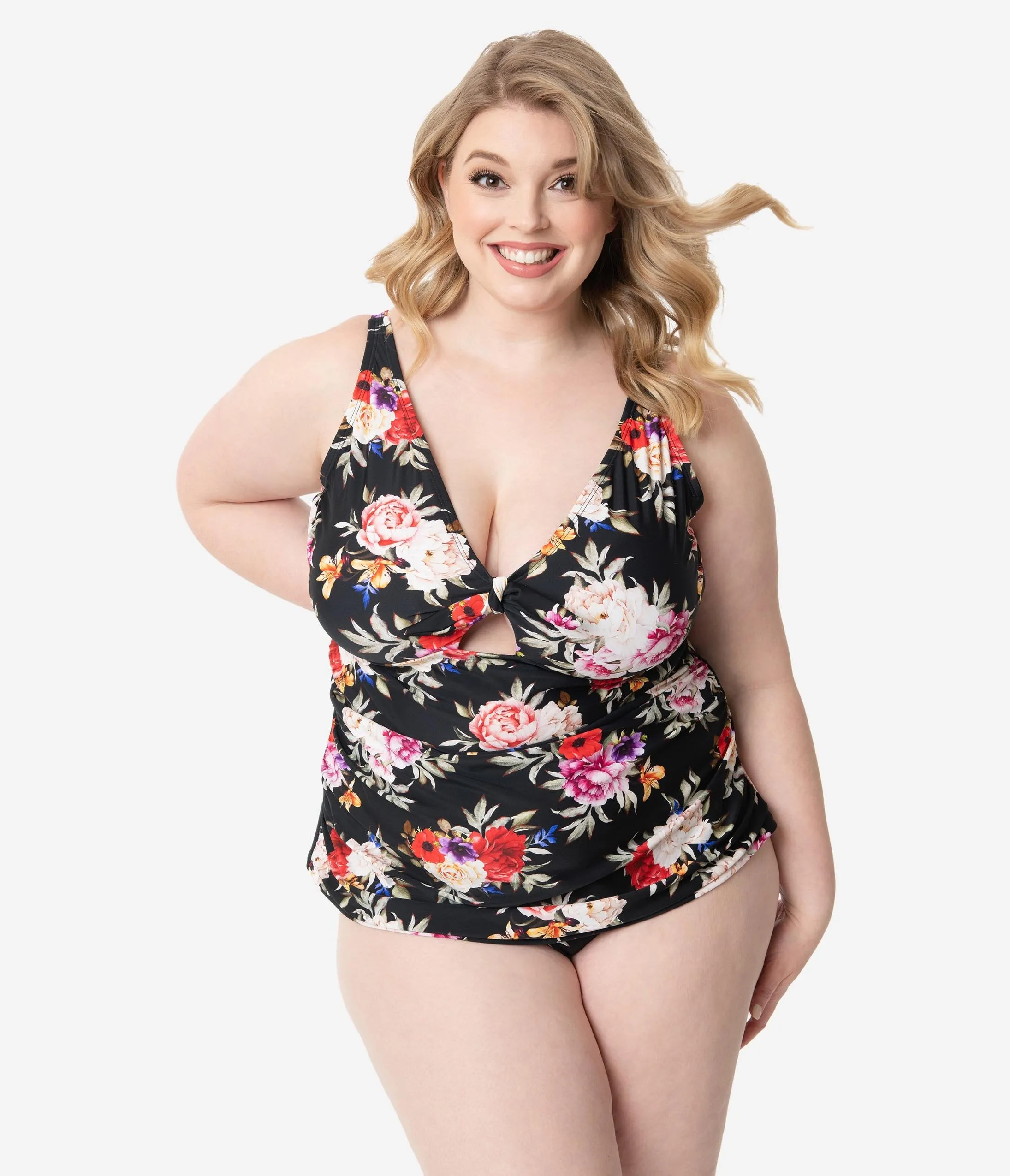 Plus Size Black & Multi Floral Charlotte Swim Bottom