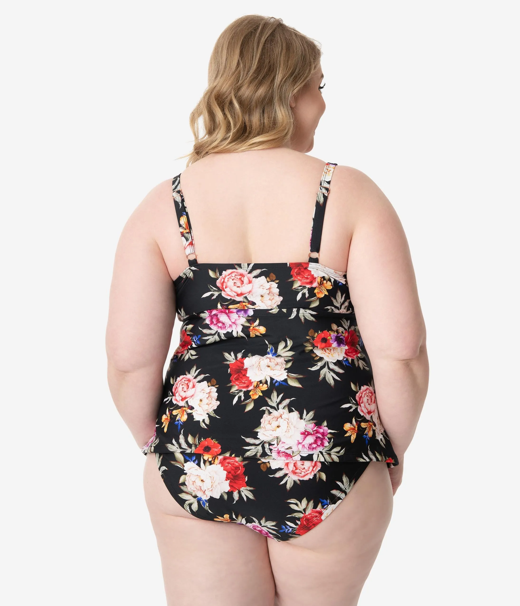 Plus Size Black & Multi Floral Tankini Charlotte Swim Top