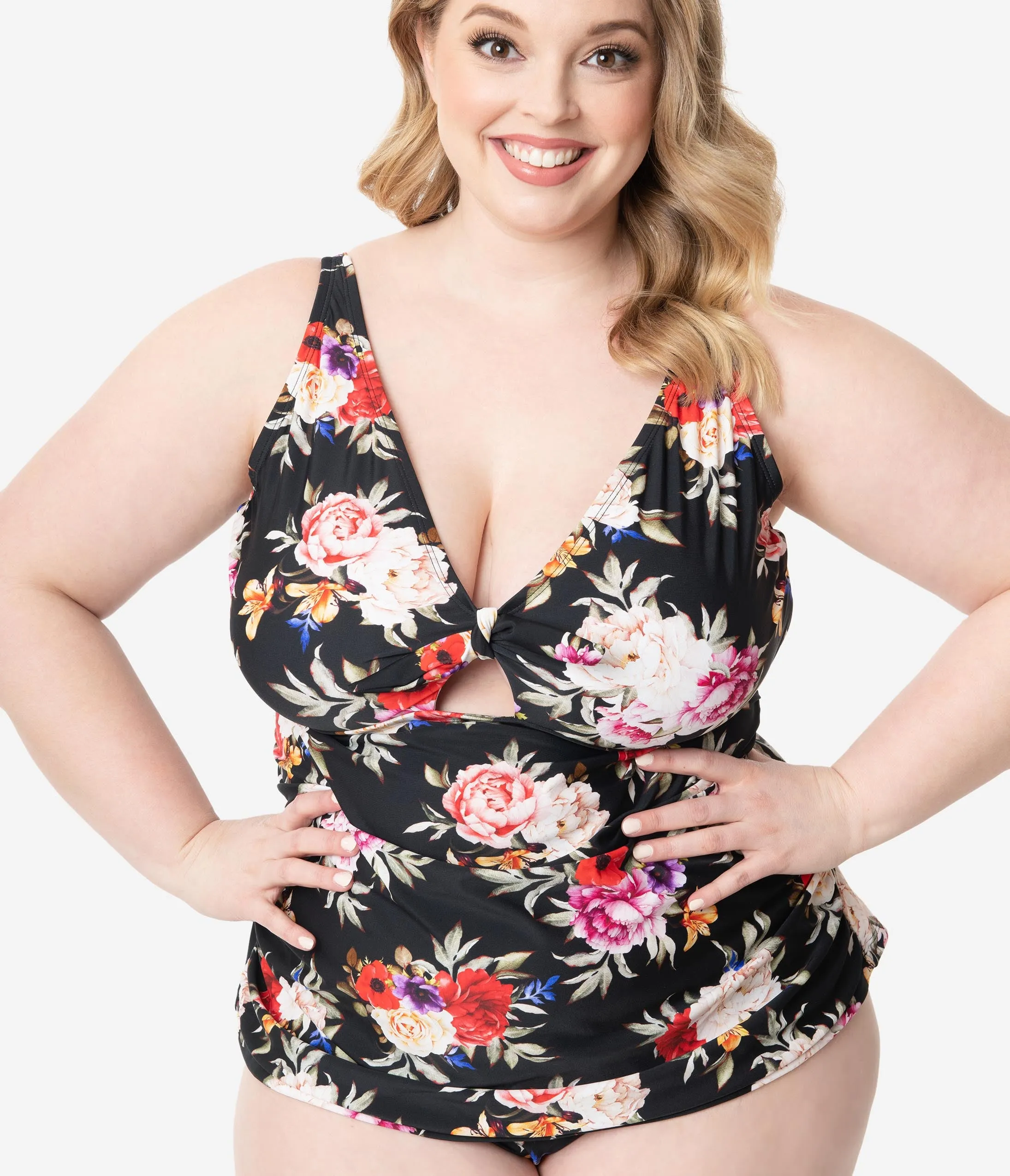 Plus Size Black & Multi Floral Tankini Charlotte Swim Top