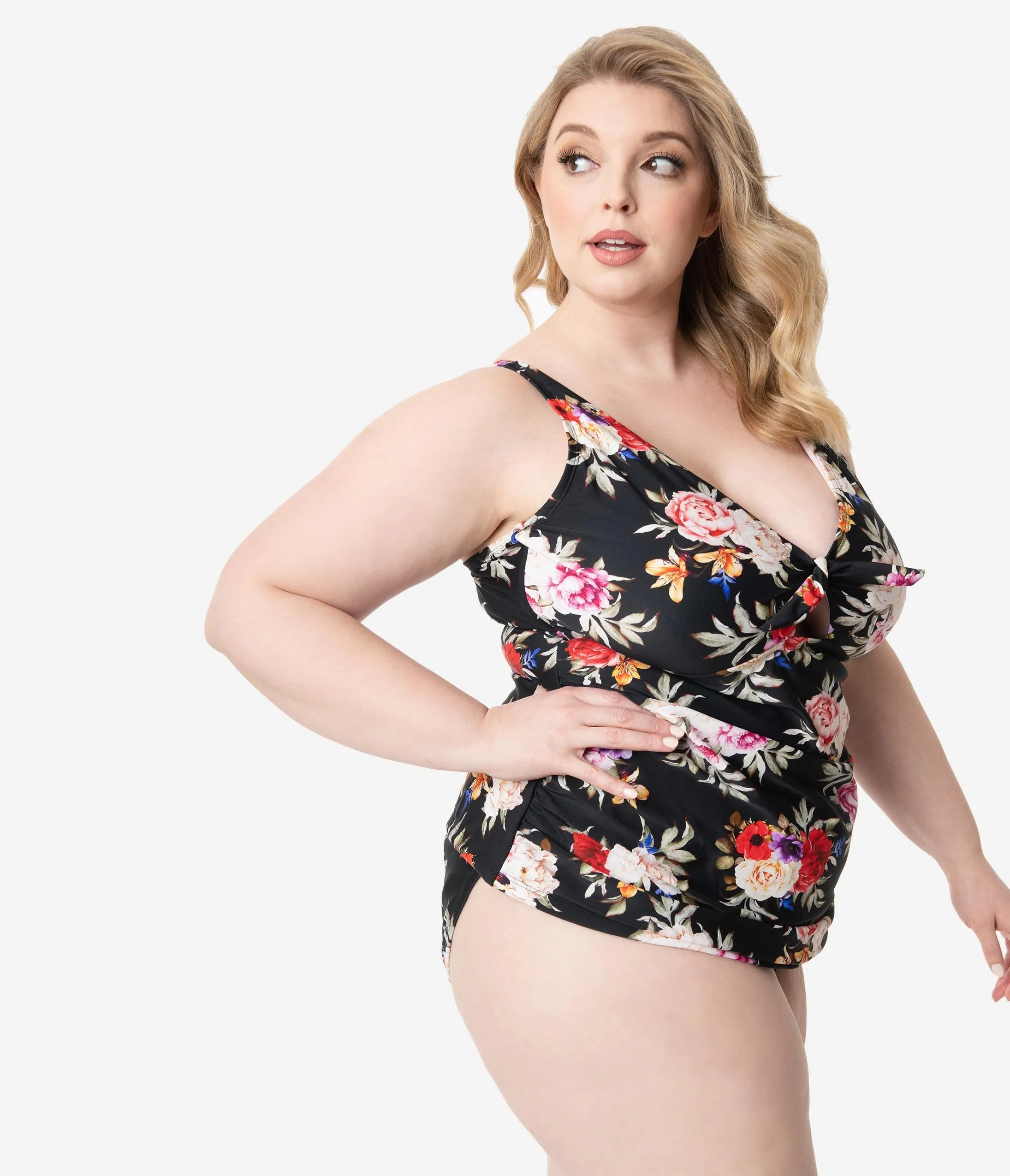 Plus Size Black & Multi Floral Tankini Charlotte Swim Top