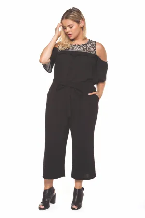 Plus Size Black Cold Shoulder Lace Top