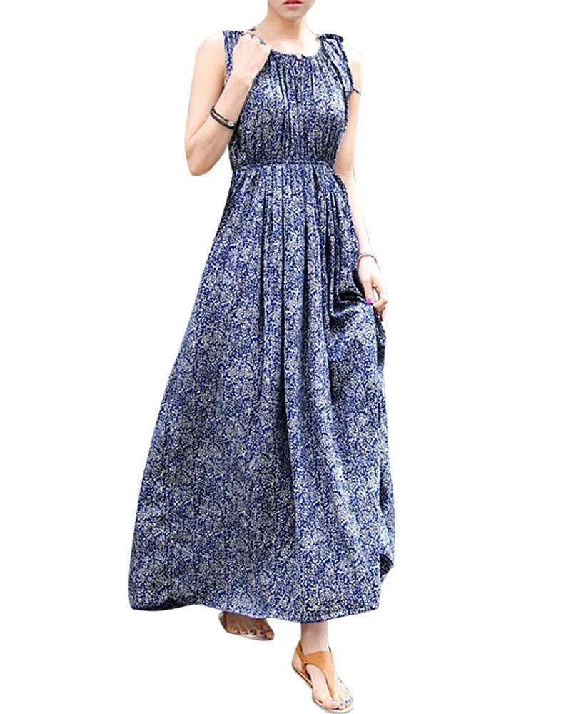 Plus Size - Blue Boho Long Maxi Beach Dress  (US 18W-26W)