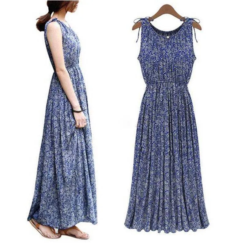 Plus Size - Blue Boho Long Maxi Beach Dress  (US 18W-26W)