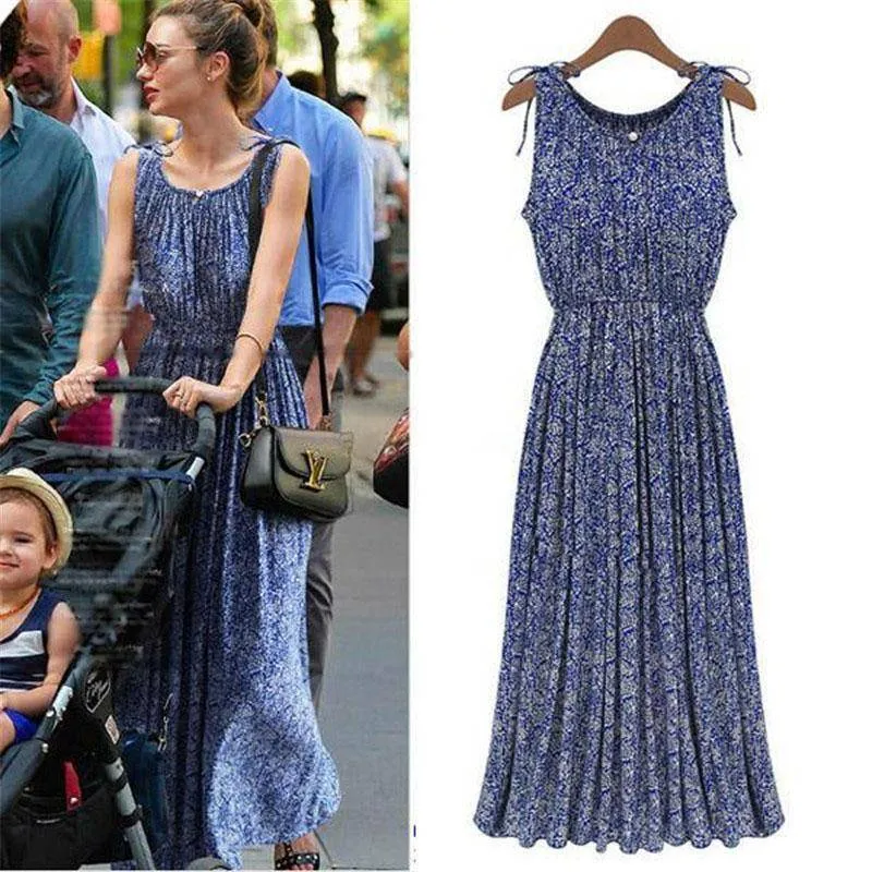 Plus Size - Blue Boho Long Maxi Beach Dress  (US 18W-26W)