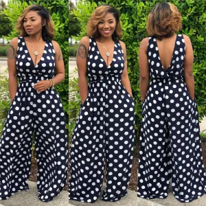 Plus Size Casual Jumpsuits w/ Polka Prints