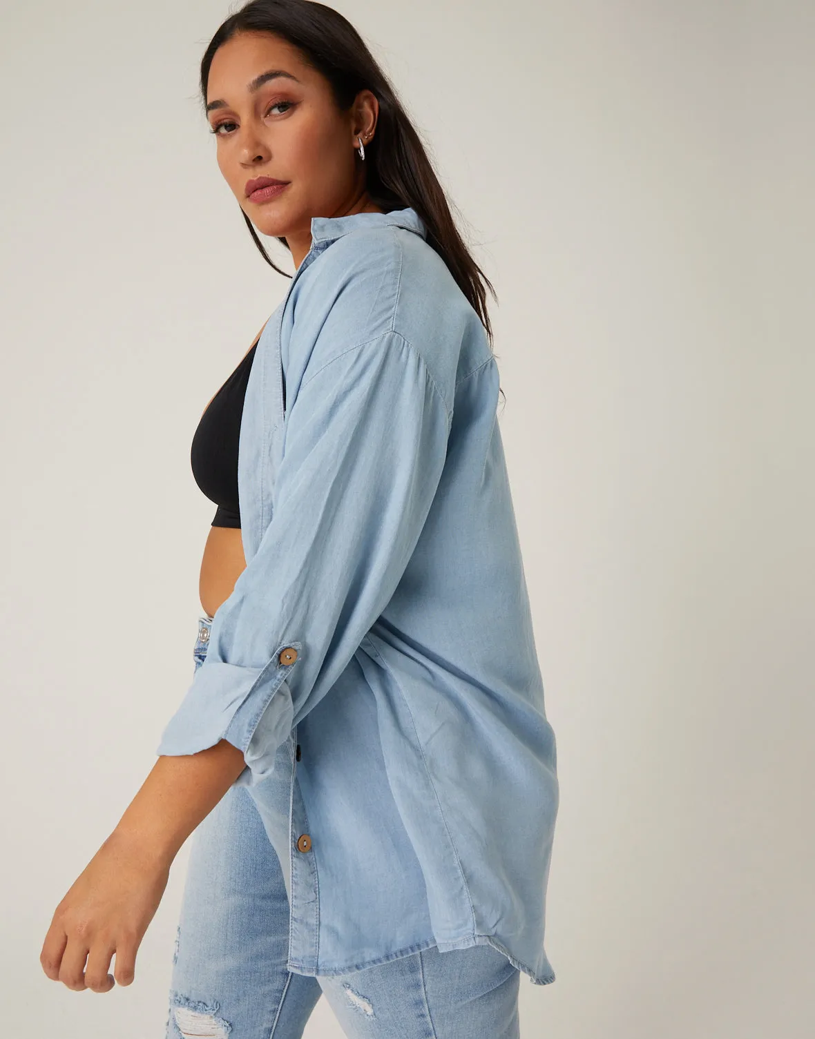 Plus Size Chambray Denim Shirt