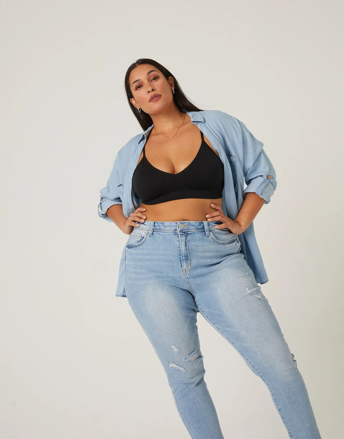 Plus Size Chambray Denim Shirt