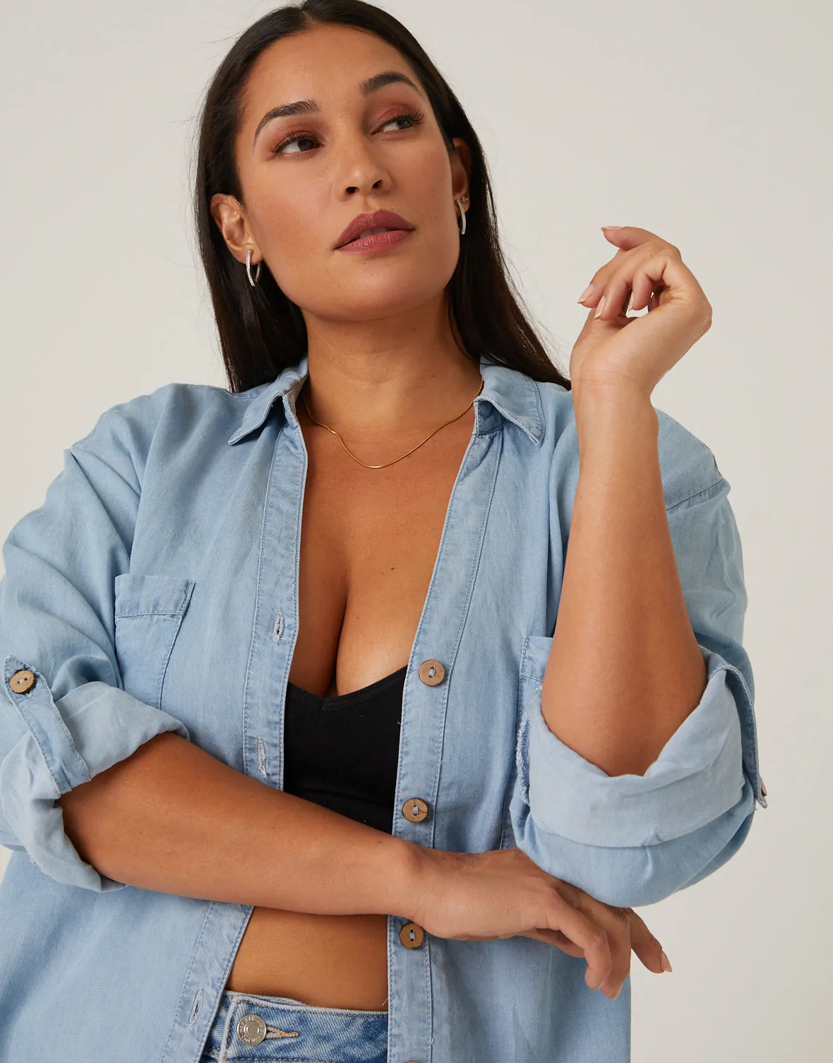 Plus Size Chambray Denim Shirt