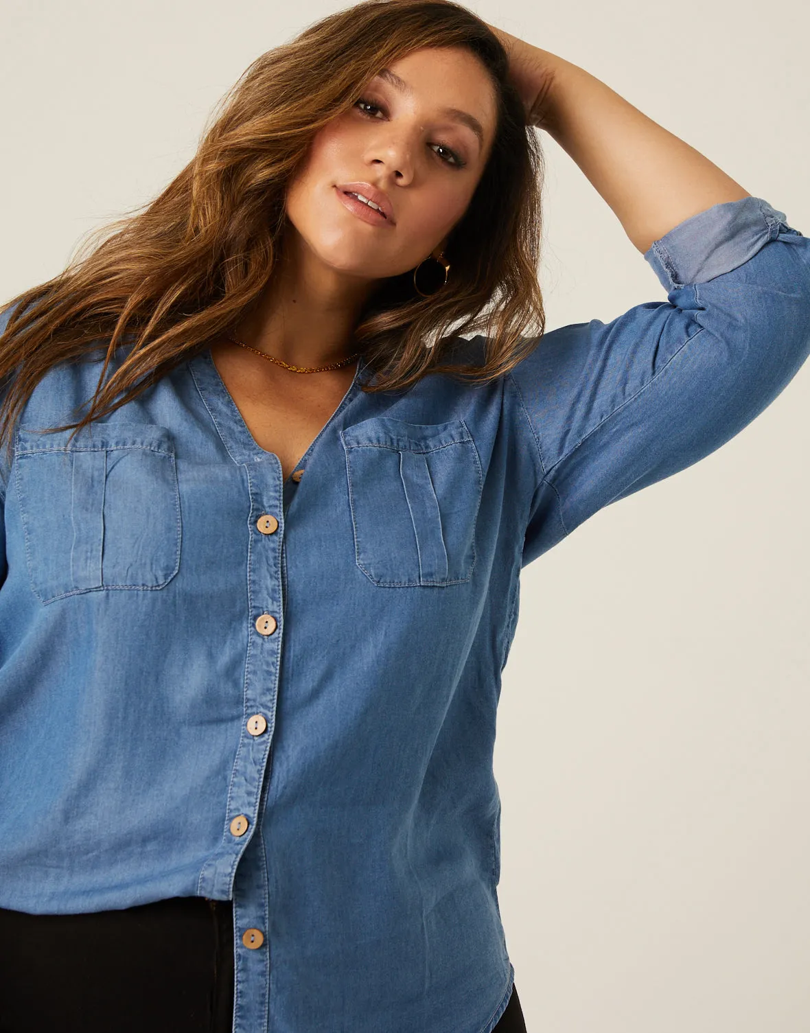 Plus Size Chambray Denim Shirt