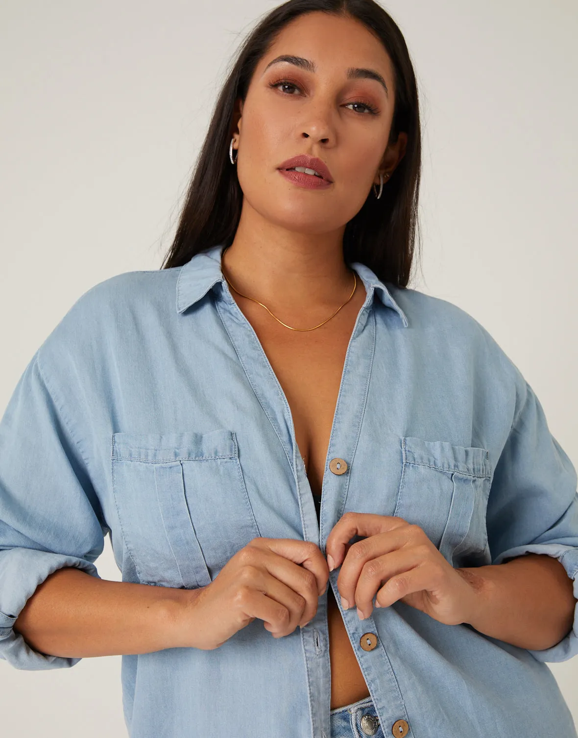 Plus Size Chambray Denim Shirt