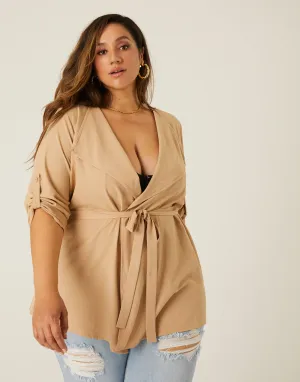 Plus Size Crepe Tied Cardigan