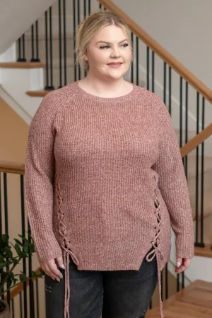 Plus Size Criss Cross Tie Knit Sweater - Brick