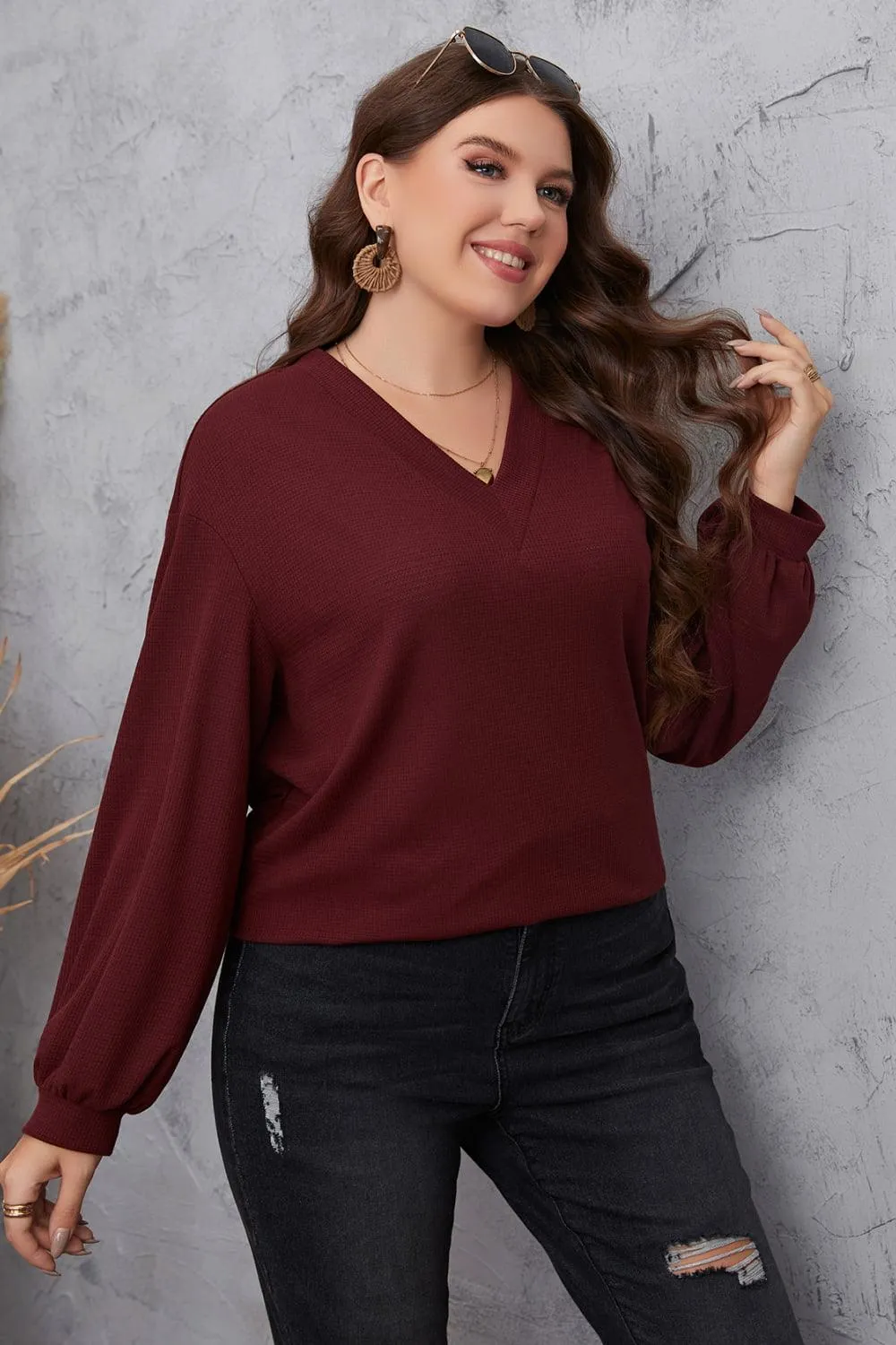 Plus Size Dropped Shoulder Blouse