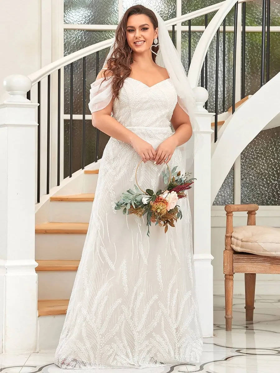 Plus-Size Fern Leaf Cold Shoulder Wedding Dress