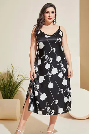 Plus Size Floral Lace Trim Night Dress