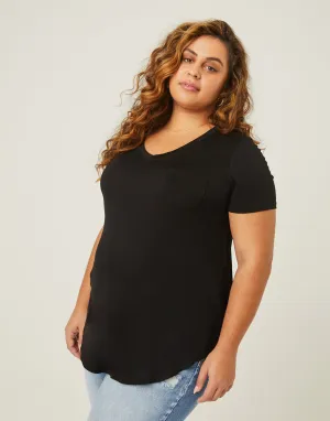 Plus Size Flowy V Neck Pocket Tee