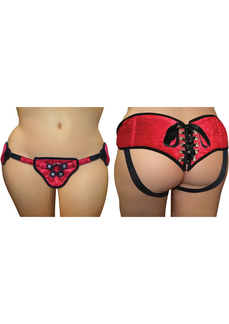 Plus Size Lace Corsette Strap On Red