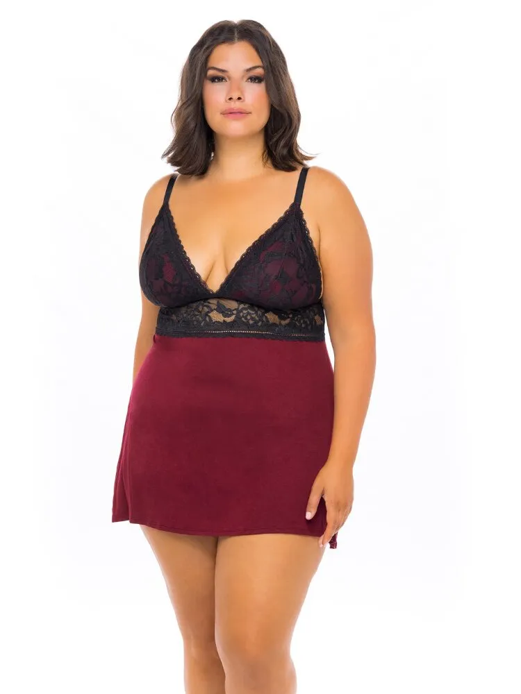 Plus Size Lace Triangle Cup Pajama Chemise