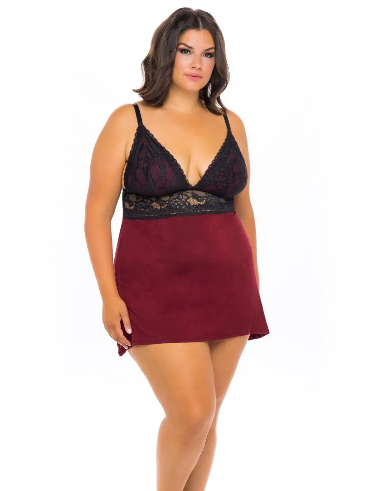 Plus Size Lace Triangle Cup Pajama Chemise