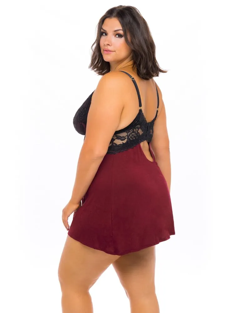 Plus Size Lace Triangle Cup Pajama Chemise