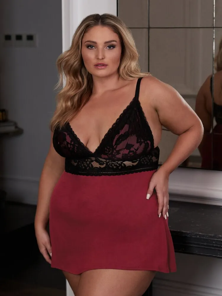 Plus Size Lace Triangle Cup Pajama Chemise