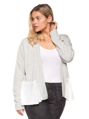 Plus Size Long Sleeve Grey and Ivory Cardigan